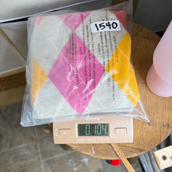 Izod XL Argyle Sweater Beige Pink Yellow Cotton Pullover Crewneck lightweight - Picture 2 of 6